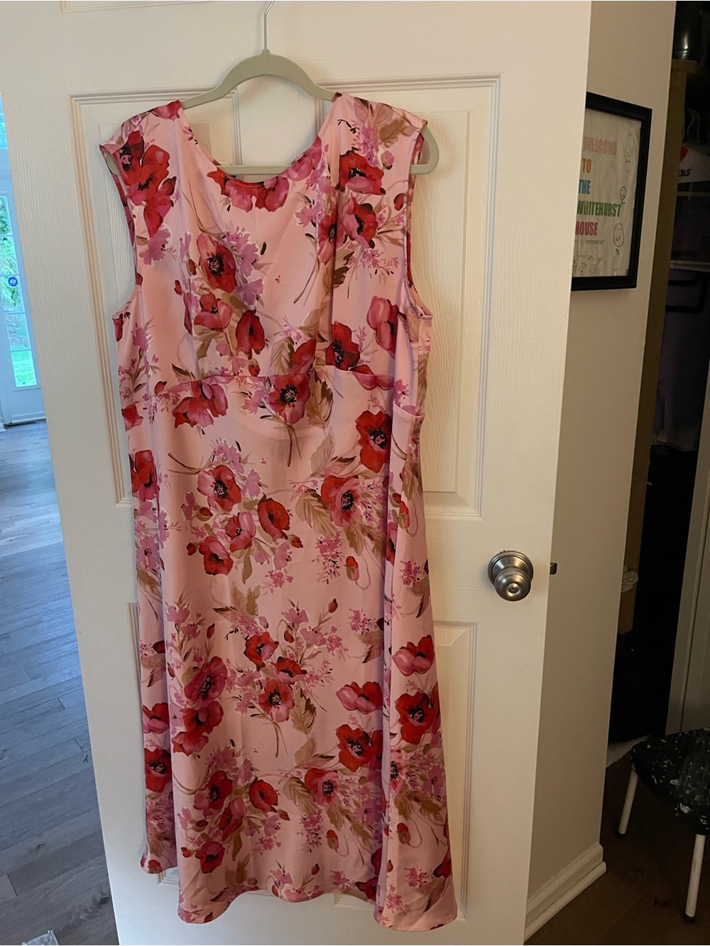 Talbots Pink Midi Dress with Red Floral Print